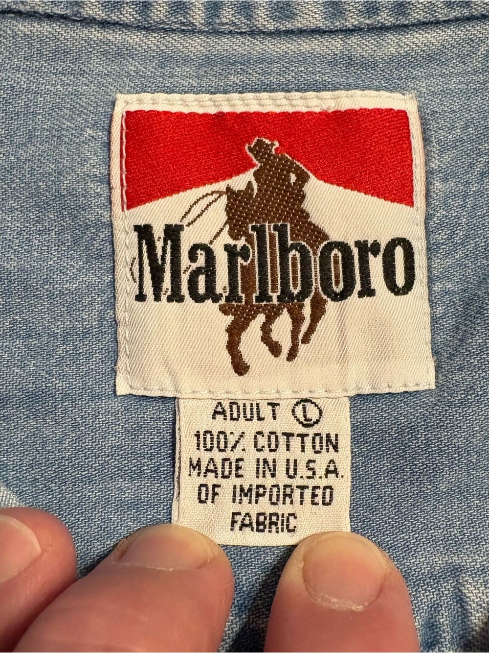 Authentic Vintage 1990’s Marlboro Country Store Denim Button-Down Shirt size L - Picture 4 of 8